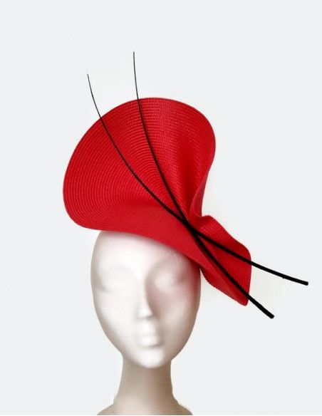 Tocado rojo y negro de boda - Pamelas y Tocados para madrinas - 6