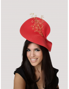 Red and gold large fascinator hat for Woman - Wedding hats for women - 1