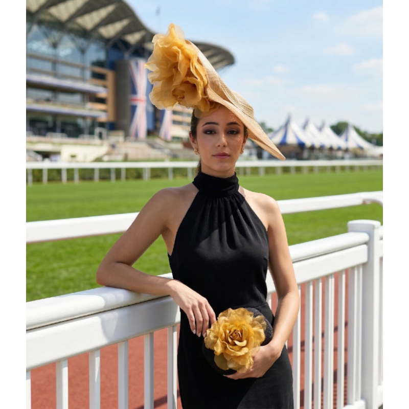 Woman Kentucky derby hat gold with flowers - Wedding hats for women - 2 Woman Kentucky derby hat gold with flowers - Wedding hats for women - 2