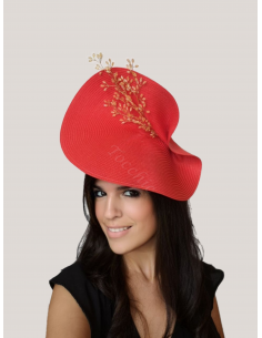 Red and gold large fascinator hat for Woman - Wedding hats for women - 1 2