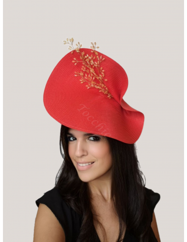 Red and gold large fascinator hat for Woman - Wedding hats for women - 2