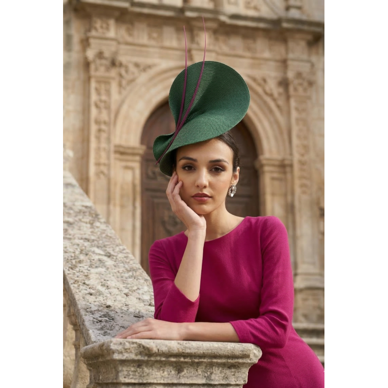 Dark Green and pink wedding hat for woman - Wedding hats for women - 1