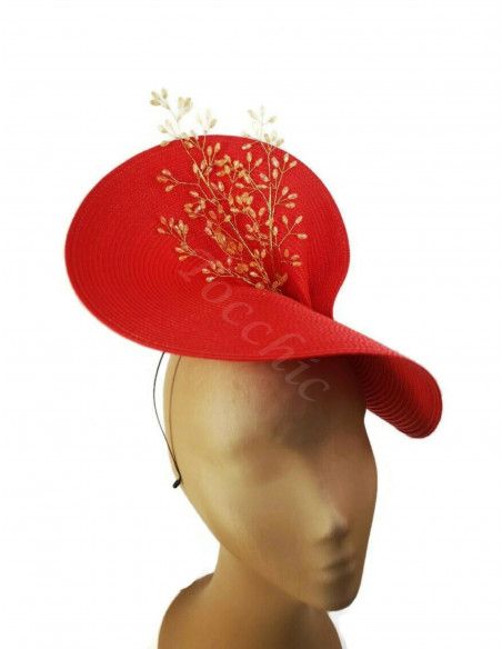 Red and gold large fascinator hat for Woman - Wedding hats for women - 5 Red and gold large fascinator hat for Woman - Wedding hats for women - 5
