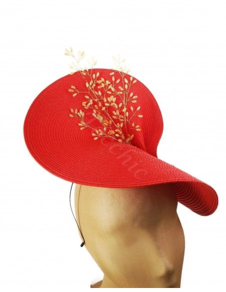 Red and gold large fascinator hat for Woman - Wedding hats for women - 6 Red and gold large fascinator hat for Woman - Wedding hats for women - 6