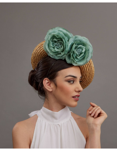 Beige and light teal flower hat - Wedding hats for women - 5