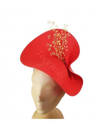 Tocado rojo y dorado para boda de mañana - Pamelas y Tocados para madrinas - 7