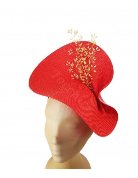 Tocado rojo y dorado para boda de mañana - Pamelas y Tocados para madrinas - 7 Tocado rojo y dorado para boda de mañana - Pamelas y Tocados para madrinas - 7