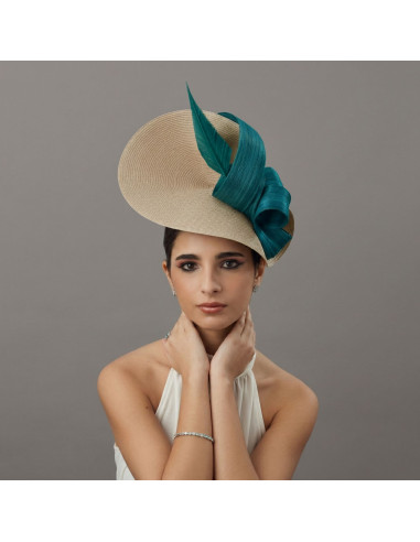Elegante Tocado para madrina de boda perfecta verde mar - Pamelas y Tocados para madrinas - 1
