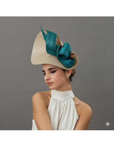 Elegante Tocado para madrina de boda perfecta verde mar - Pamelas y Tocados para madrinas - 4