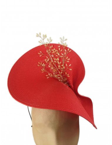 Tocado rojo y dorado para boda de mañana - Pamelas y Tocados para madrinas - 8