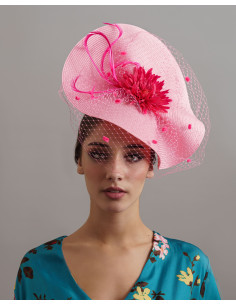 Pink fascinator with veil - fuchsia Kentucky derby hat - Wedding hats for women - 1 2