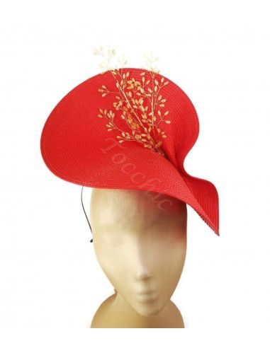 Red and gold large fascinator hat for Woman - Wedding hats for women - 9