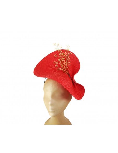 Red and gold large fascinator hat for Woman - Wedding hats for women - 10 Red and gold large fascinator hat for Woman - Wedding hats for women - 10