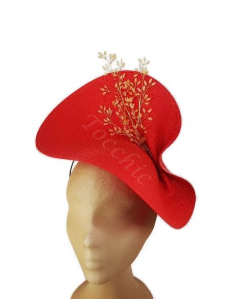 Red and gold large fascinator hat for Woman - Wedding hats for women - 11 Red and gold large fascinator hat for Woman - Wedding hats for women - 11