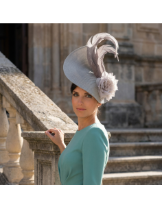 Elegant Grey wedding hat for woman with feathers - Wedding hats for women - 2 2