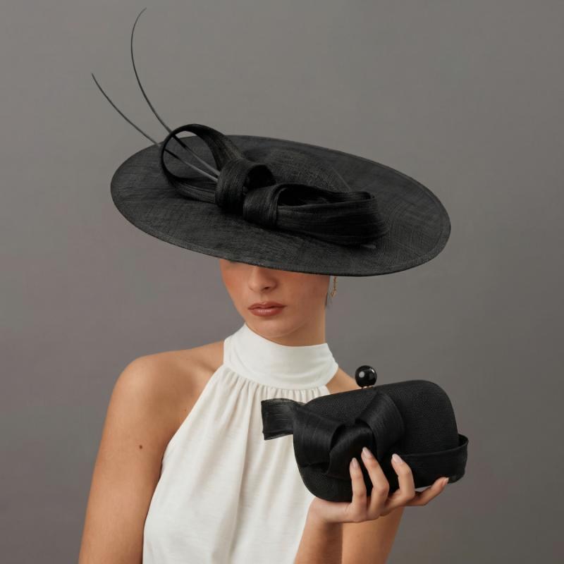 Mother of the bride wedding hat black with bow - Wedding hats for women - 1