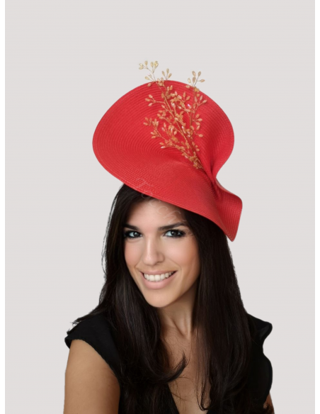 Red and gold large fascinator hat for Woman - Wedding hats for women - 12 Red and gold large fascinator hat for Woman - Wedding hats for women - 12