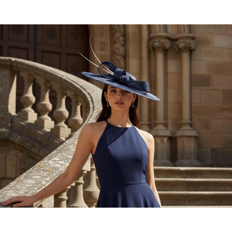 Elegante Pamela azul marino con lazo para madrina de boda - Pamelas y Tocados para madrinas - 5 Elegante Pamela azul marino con lazo para madrina de boda - Pamelas y Tocados para madrinas - 5