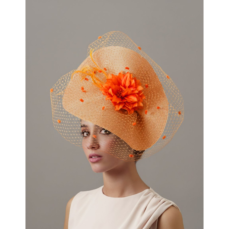 Tocado naranja y beige invitada de boda perfecta - Pamelas y Tocados para madrinas - 2 Tocado naranja y beige invitada de boda perfecta - Pamelas y Tocados para madrinas - 2