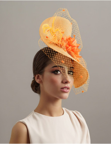 Tocado naranja y beige invitada de boda perfecta - Pamelas y Tocados para madrinas - 3