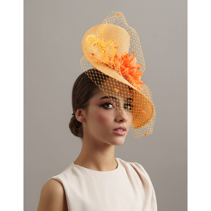 Kentucky Derby woman fascinator orange and beige - Wedding hats for women - 3 Kentucky Derby woman fascinator orange and beige - Wedding hats for women - 3