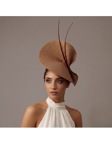 Sombrero para madrina de boda granate y beige - Pamelas y Tocados para madrinas - 1