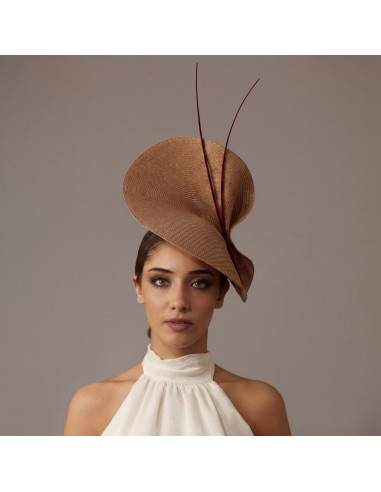 Sombrero para madrina de boda granate y beige - Pamelas y Tocados para madrinas - 5