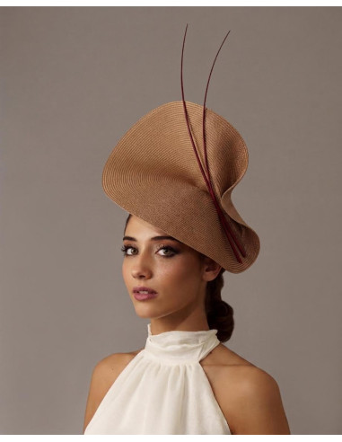 Sombrero para madrina de boda granate y beige - Pamelas y Tocados para madrinas - 3