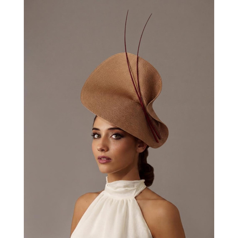 Sombrero para madrina de boda granate y beige - Pamelas y Tocados para madrinas - 3