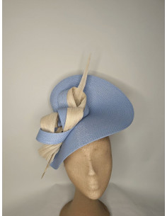 Tocado customizado azul claro con beige para invitada de boda - Sombreros y Tocados para bodas de mañana - 1