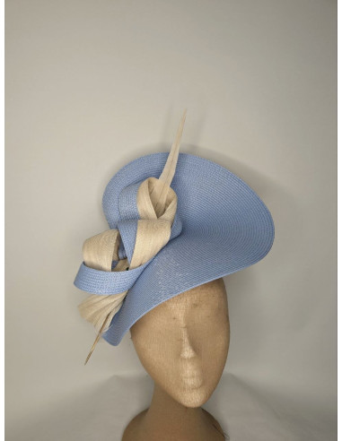 Tocado customizado azul claro con beige para invitada de boda - Sombreros y Tocados para bodas de mañana - 1