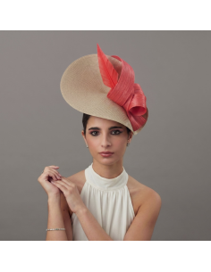 Elegant beige and coral woman derby hat - Woman hats for the Horse races - 1