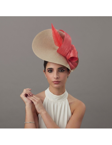 Elegant beige and coral woman derby hat - Woman hats for the Horse races - 1