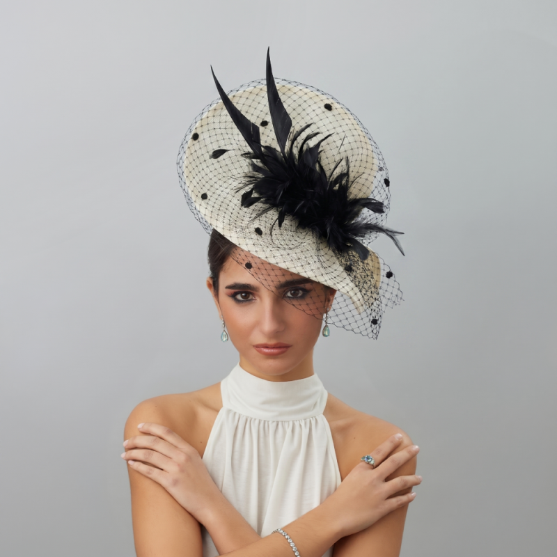 Black and ivory veil races fascinator hat for woman - Wedding hats for women - 1