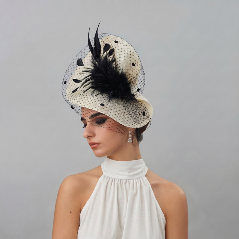 Black and ivory veil races fascinator hat for woman - Wedding hats for women - 3