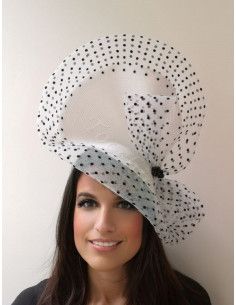 Elegant black and white fascinator with polka dots - Wedding hats for women - 1