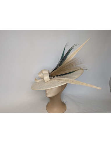 Customized Cream and green Royal Ascot hat for women - Wedding hats for women - 1