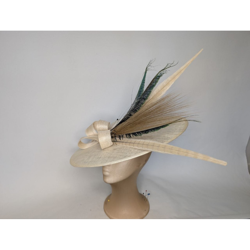 Customized Cream and green Royal Ascot hat for women - Wedding hats for women - 1