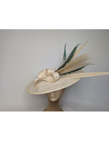 Customized Cream and green Royal Ascot hat for women - Wedding hats for women - 2