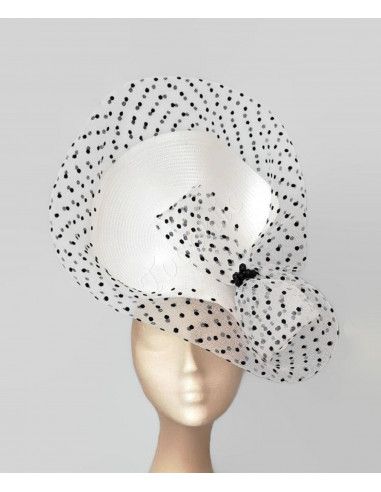 Elegant black and white fascinator with polka dots - Wedding hats for women - 5