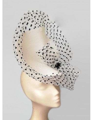 Elegant black and white fascinator with polka dots - Wedding hats for women - 6