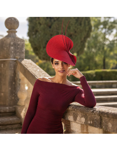 Garden party Maroon and red fascinator with feathers - Wedding hats for women - 5