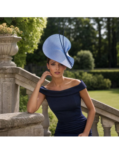 Elegante Sombrero de boda azul claro y oscuro para invitada de boda - Pamelas y Tocados para madrinas - 4
