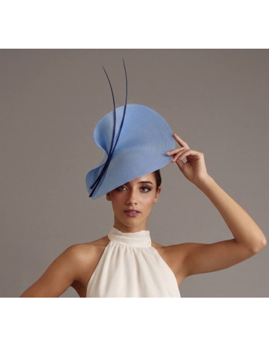 Elegante Sombrero de boda azul claro y oscuro para invitada de boda - Pamelas y Tocados para madrinas - 3
