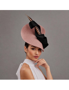 Elegante tocado para madrina de boda nude y negro - Pamelas y Tocados para madrinas - 1