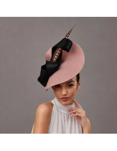 Women's hats for wedding guest nude pink and black feather - Wedding hats for women - 1 2
