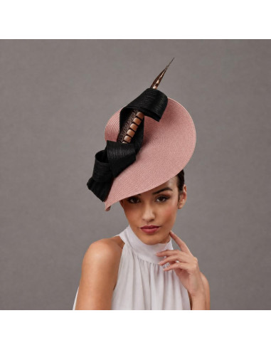 Elegante tocado para madrina de boda nude y negro - Pamelas y Tocados para madrinas - 4