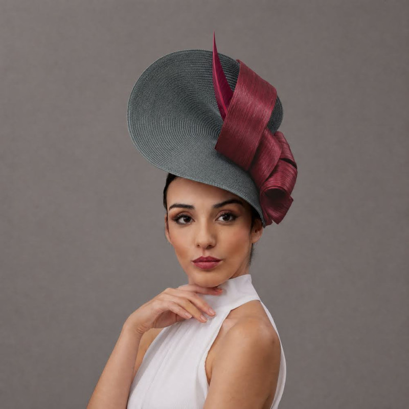 Elegant Maroon and grey mother of the groom hat - Woman hats for the Horse races - 1