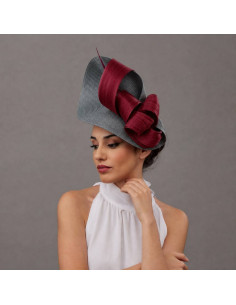 Elegant Maroon and grey mother of the groom hat - Woman hats for the Horse races - 1 2