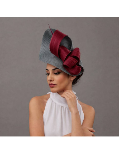 Elegant Maroon and grey mother of the groom hat - Woman hats for the Horse races - 2